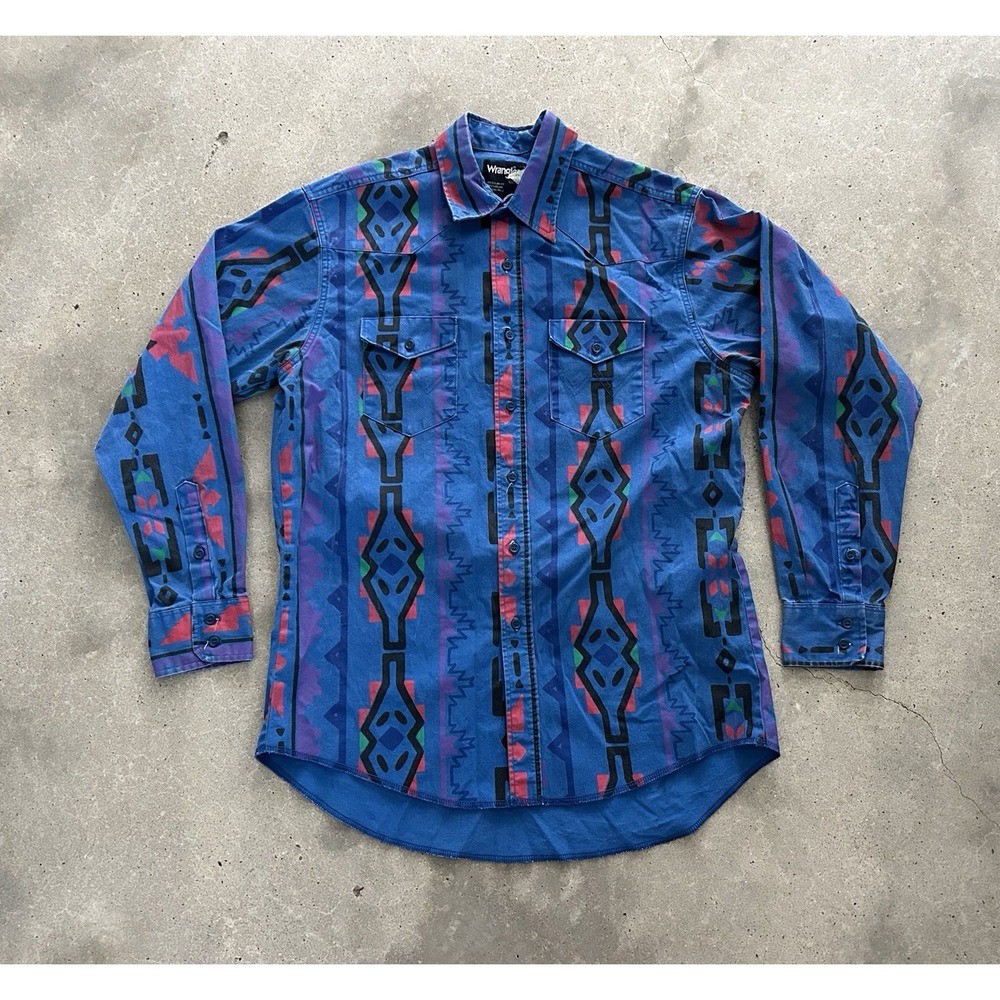 VinTagE 90s WRANGLER BRUSHPOPPER SOUTH WESTERN SHIRT 16 1/2 × 35 X LONG TAILS